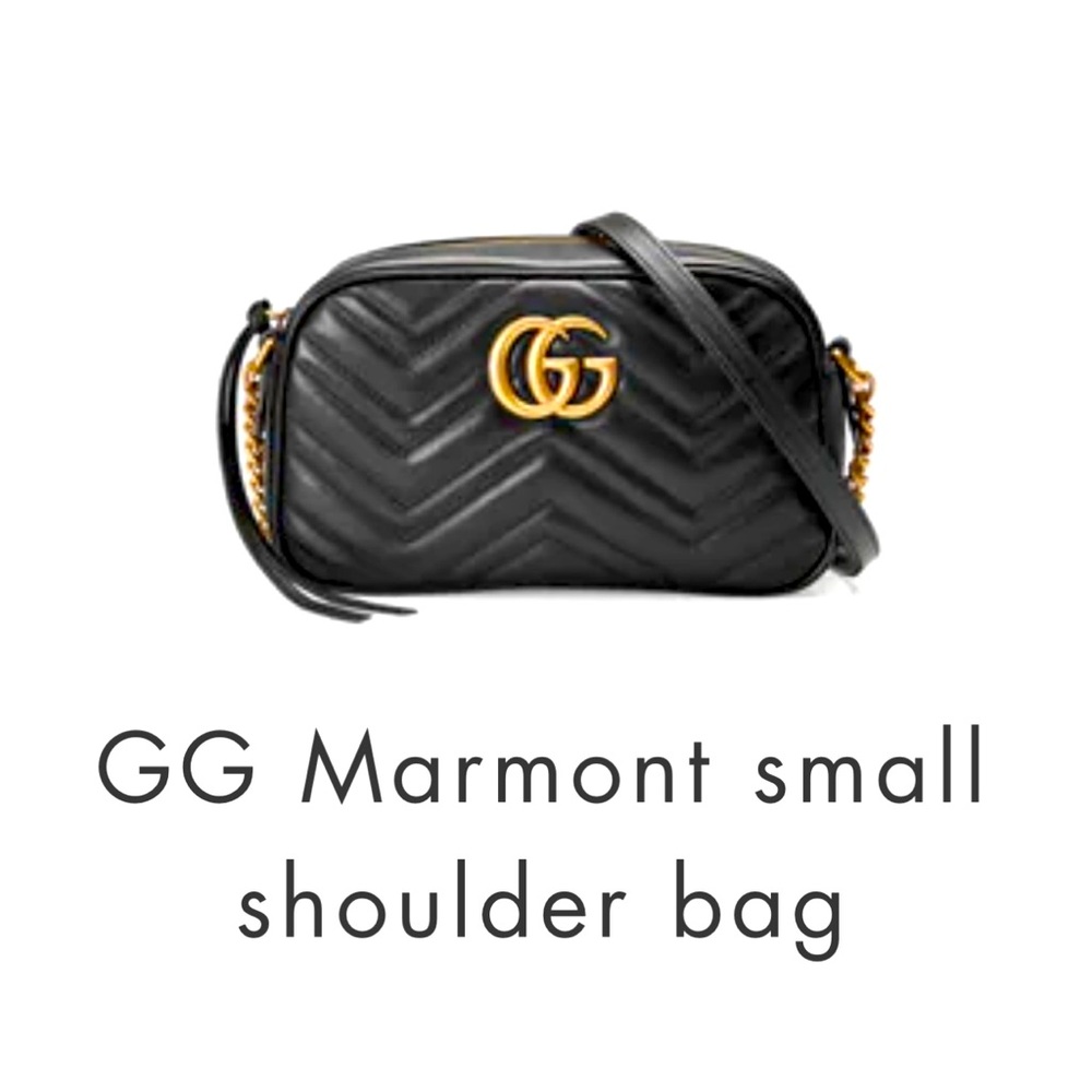 Gucci Marmont small shoulder bag, black and gold.
